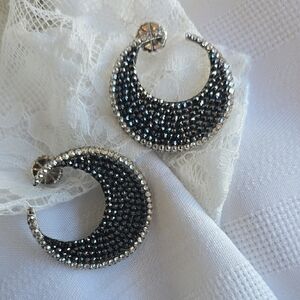 Vintage Roni Blanshay Black Crystal Crescent Earrings